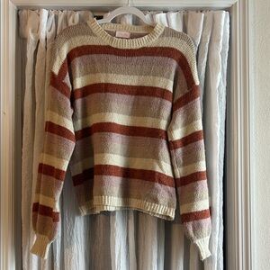Pink Lily Striped Knit Sweater - Cozy Neutral Fall Colors